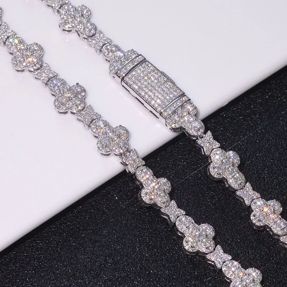 ESKEEM HipHop Jewelry Shiny Diamond Cross Star Chain Women Full Pave CZ White Gold Plated Iced Out Flower Chain Choker Bracelet