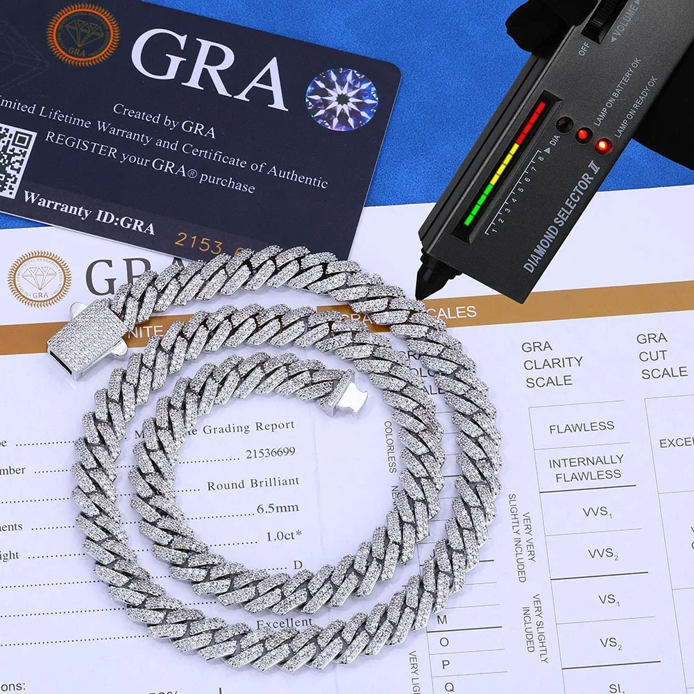 ESKEEM 8mm Moissanite Cuban Chain Shining Brightly D Color VVS 925 Silver Sterling Moissanite Cuban Necklace Hip Hop Jewelry