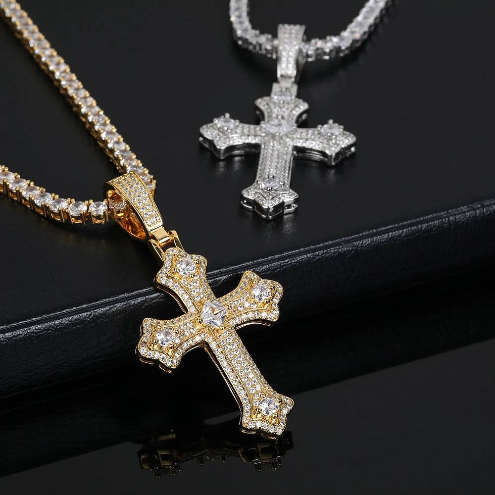 New Arrival Hip Hop Jewelry Full Pave Cross Pendant Necklace Women Christian Cross Charm Ornament Gift Drop Shipping  ﻿