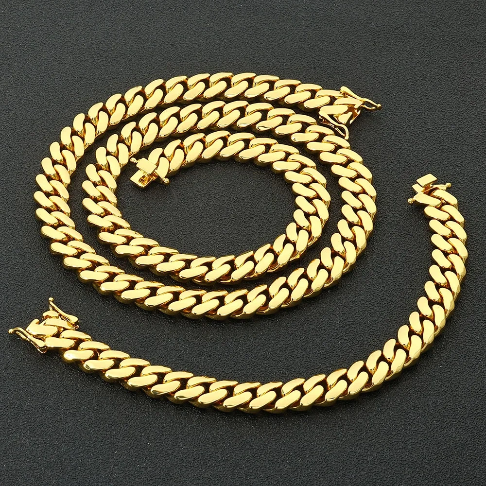 ESKEEM Hiphop Jewelry Cuban Link Chain for Men 12mm 18K Gold Plated Brass Filled Miami Cuban Chain Necklace for Men Multisize