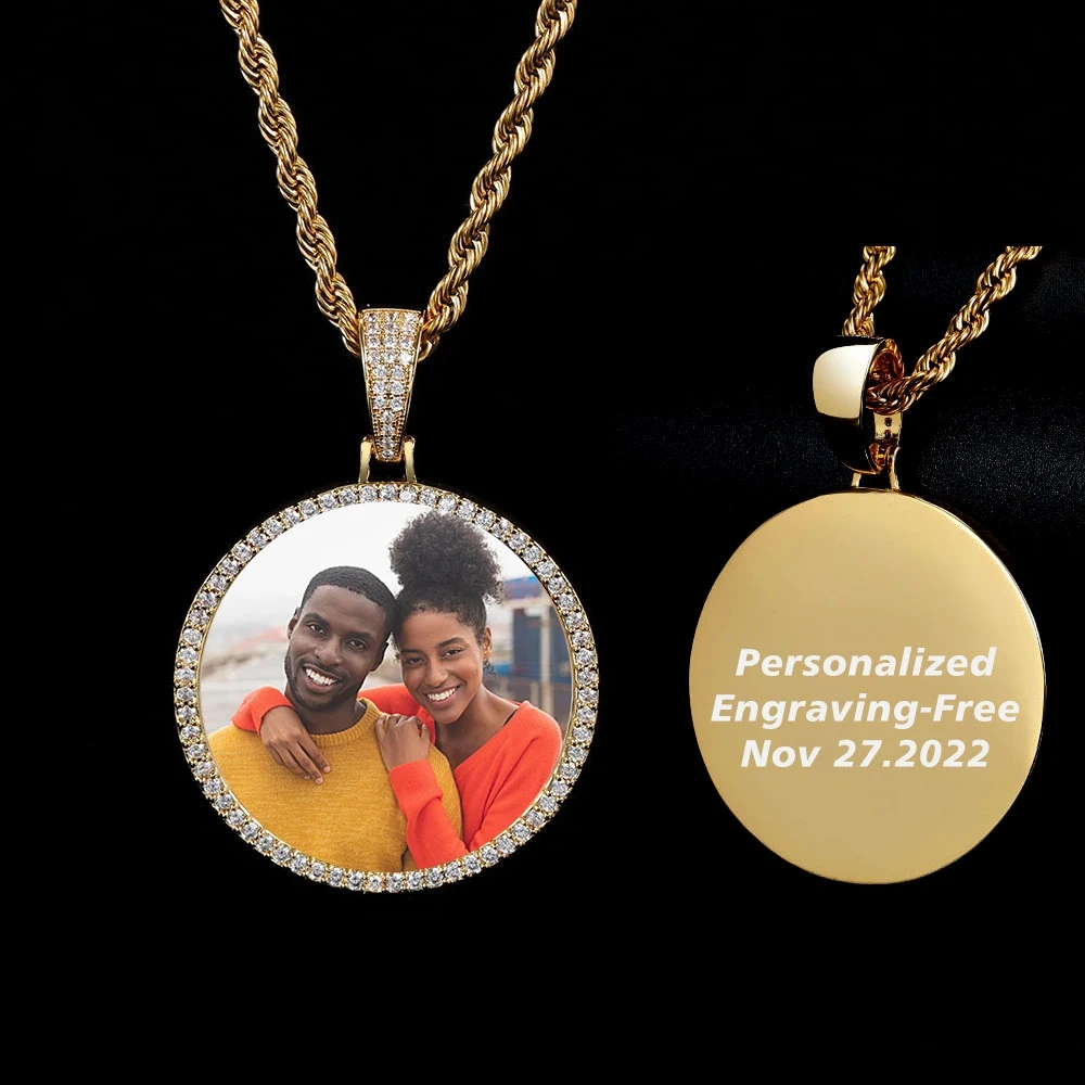 Customized Photo Necklace Men and Women Hip Hop Personalized Picture Pendant 45MM Medium Circle Charm Iced Out Free Custom Logo