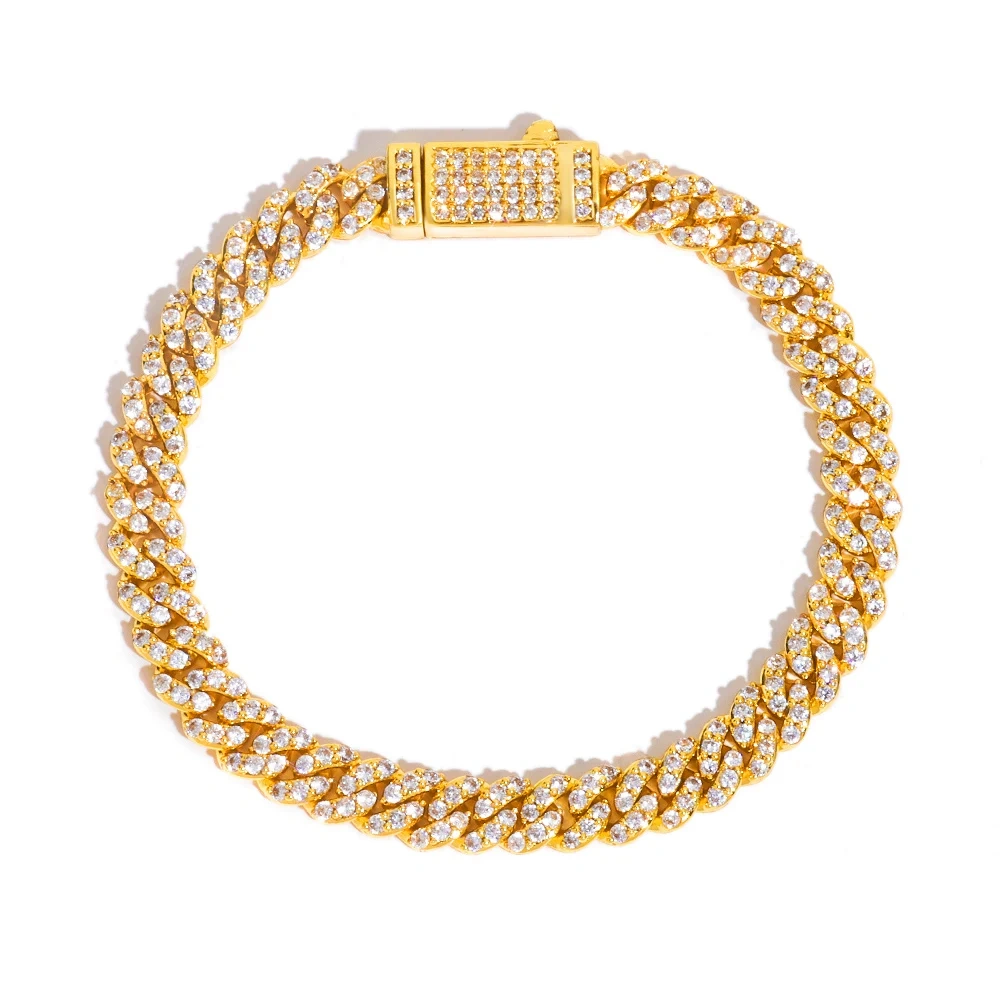 ESKEEM Hip Hop Jewelry 6mm Miami Cuban Bracelet Fully Single Row Iced Out Diamond Cuban Chain Bracelet Men Women Jewelry
