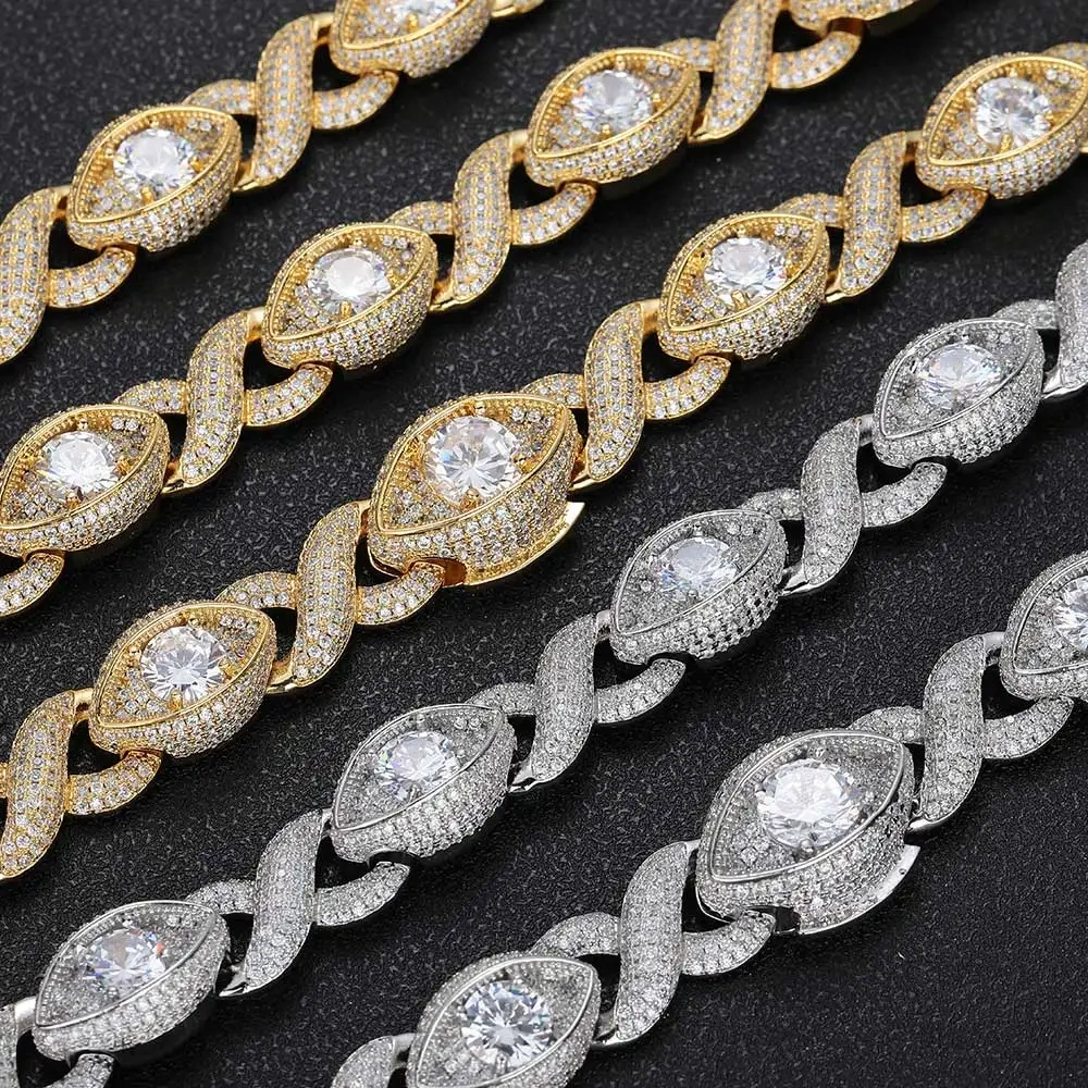 Hip Hop Jewelry Men Fashion Iced Out CZ Necklace Custom 15MM Sauron Eye Design Cuban Link Chain Women Accesional