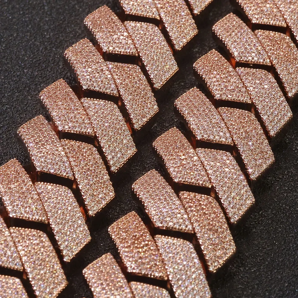 Rose Gold Plated 25mm Cuban Link Bracelet Bling Heavy Thick Cuban Prong Diamond 6Rows Iced Out Bracelet for Men Hip Hop Jewelry