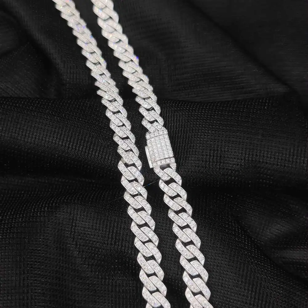 Custom Hip Hop Full Moissanite Cuban Chain Necklace For Women 8mm All VVS Diamond 925 Sterling Silver Bling Iced Out Jewelry