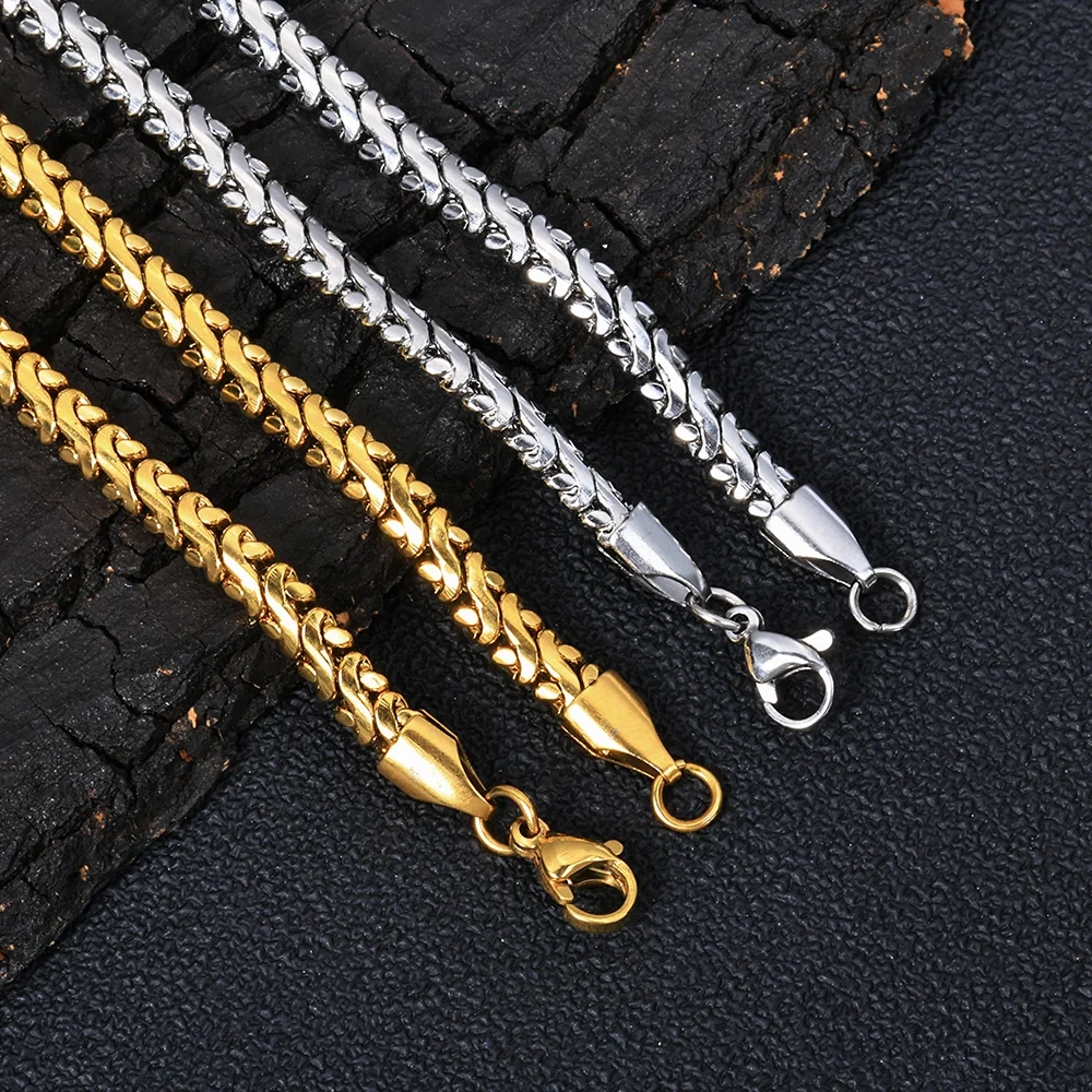 4mm 18K PVDGold Plated Stainless Steel Link Chain Bracelets Fashion Jewelry Snake Bangles for Women