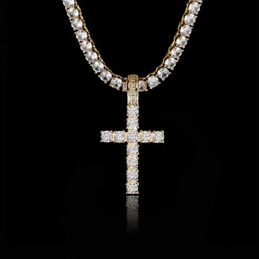Hip Hop Jewelry Jesus Zircon For Men Women Iced Out Big Cubic Zirconia Cross Pendant Necklace With Tennis Chain