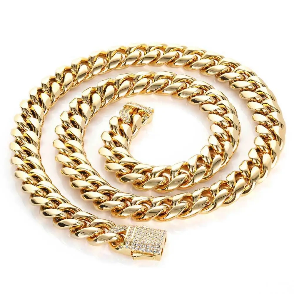 Fashion Jewelry Bling Stone Stainless Steel Hip Hop Cuban Link Chain Necklace Drop Shipping Items For Women