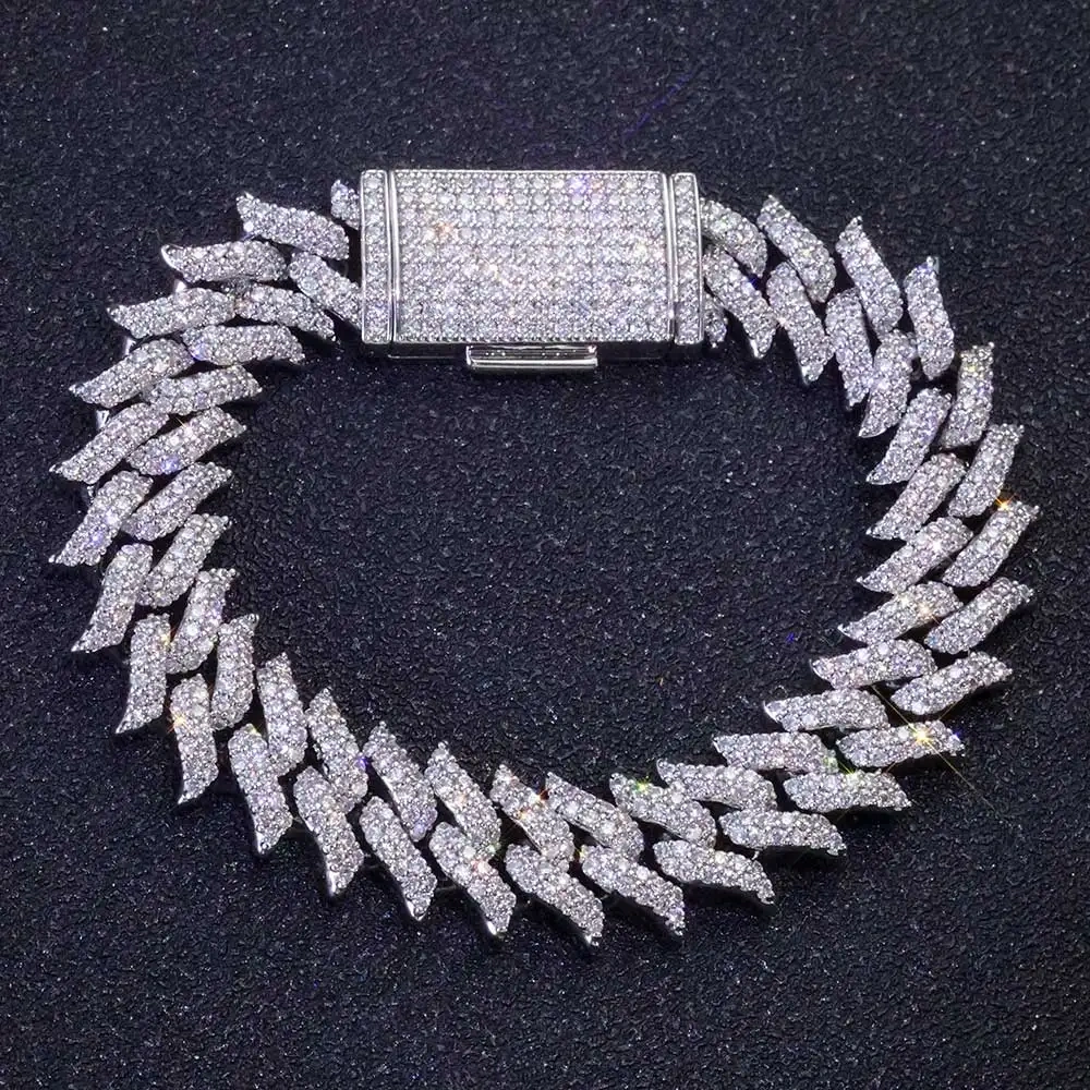 New Design Spiked Thorn Iced Out Bracelet Bling Full Pave Zircon Miami Cuba Link Chains Hip Hop Style Necklace