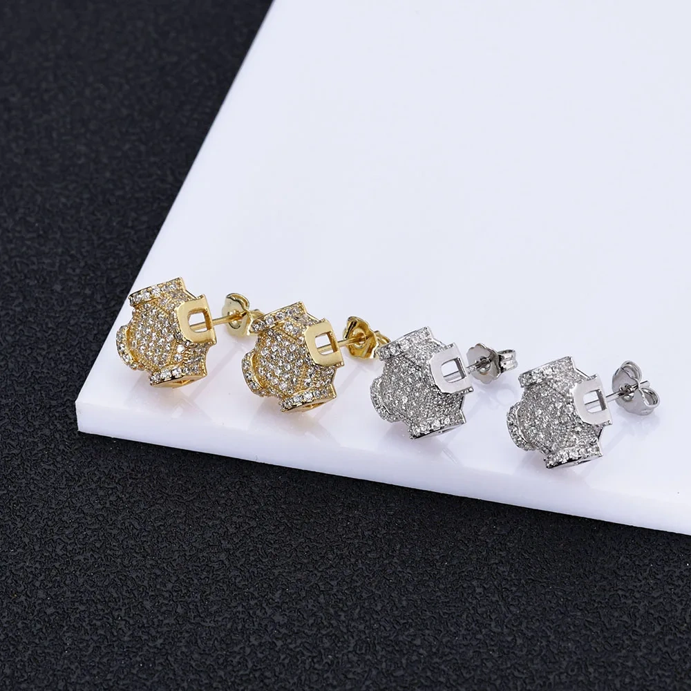Hip Hop Style Iced Out Needle Ear Studs Brass Micro Pave Shiny Zircon Studs Women Jewelry Christmas gifts