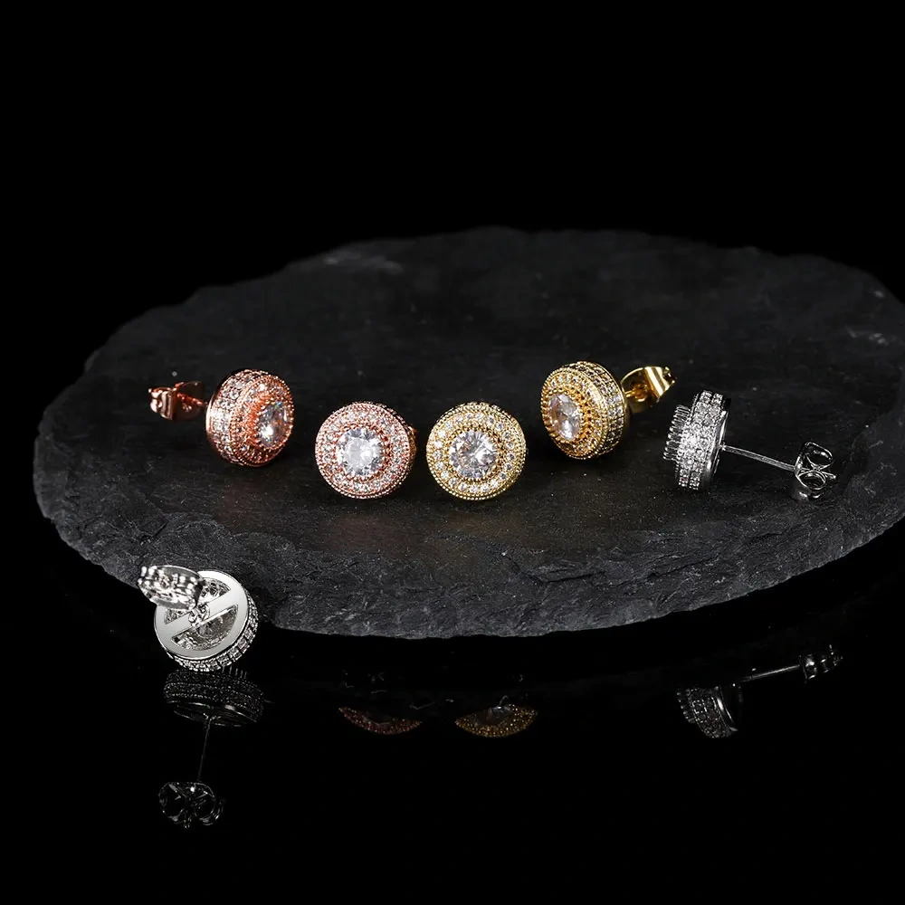 Dropshipping Hip Hop Fashion Jewelry Round CZ Zircon One Piece Stud Earrings For Women Y2k Accessories Free Item Shipping