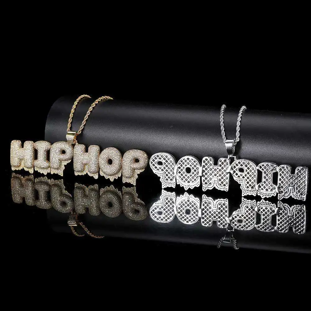 Hip Hop Rapper Rock Fashion Jewelry Full Pave Diamond Iced Out Custom Name Letter Pendant Necklace For Women