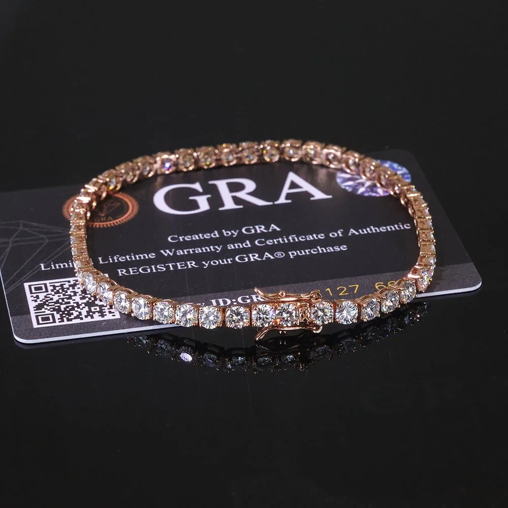 ESKEEM VVS Moissanite Tennis Bracelet Women Iced Out Round Brilliant Cut 925 Silver Rose Gold Plated Jewelry Gift for Party