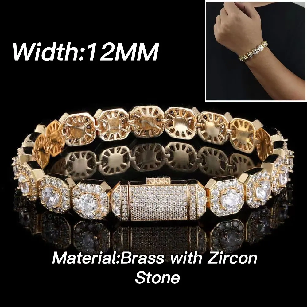 10/12mm Square Luxury Bubble Clustered Hip Hop Iced Out Tennis Bracelet Bling CZ For Men Jewelry