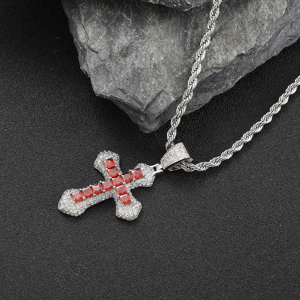 Hip Hop Iced Out Cubic Zircon CZ Pendant Necklace Bling Cross Rapper Rock Fashion Jewelry For Women
