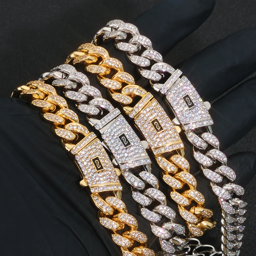 ESKEEM Men's Necklace Monaco Chain CLASSIC Full Pave Necklace Hip Hop Gold Plating Cuban Chain Hip Hop Jewelry