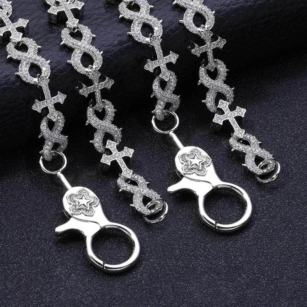 Big Clasp Shiny Diamond Cross Infinity Necklace Micro Pave Zircon Link Chain Design Necklace for Men Women Hip Hop Jewelry