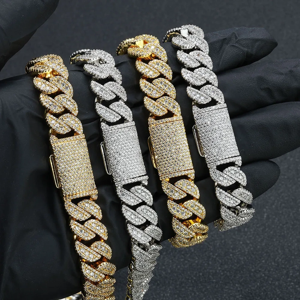 ESKEEM 14MM Miami Cuban Link Chain Necklace Fine Iced Out Mixed Inlay Baguette Round CZ Hip Hop Jewelry