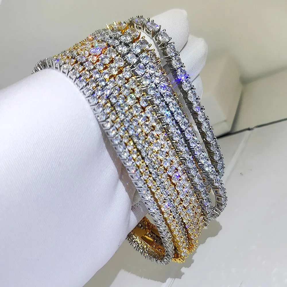 Hip Hop Bling Iced Out 3mm 4mm 5mm One Row Shine Cubic Zirconia Women Men Tennis Chain Bracelet Drop Shipping Free Laser Logo ﻿