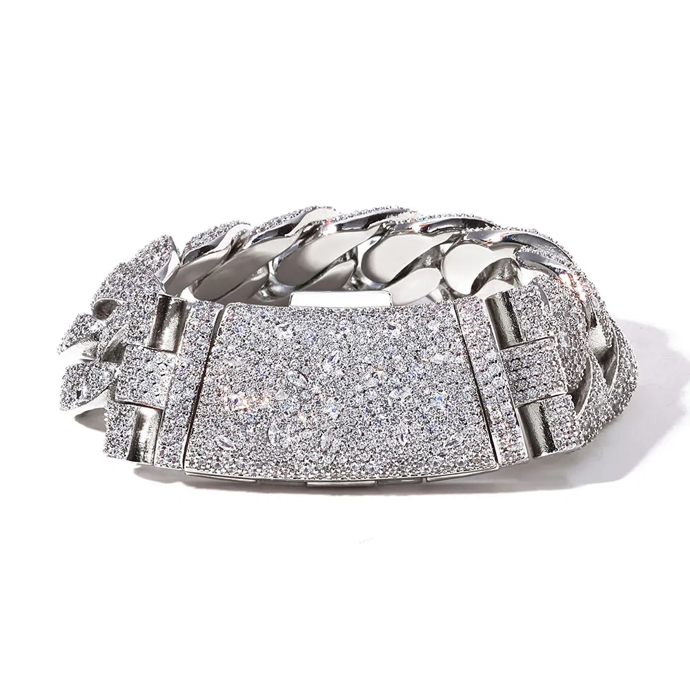 ESKEEM Hip Hop Jewelry 22mm Miami Cuban Bracelet Fully Iced Out Mixed-cut Round and Irregular-shaped Diamonds Chain