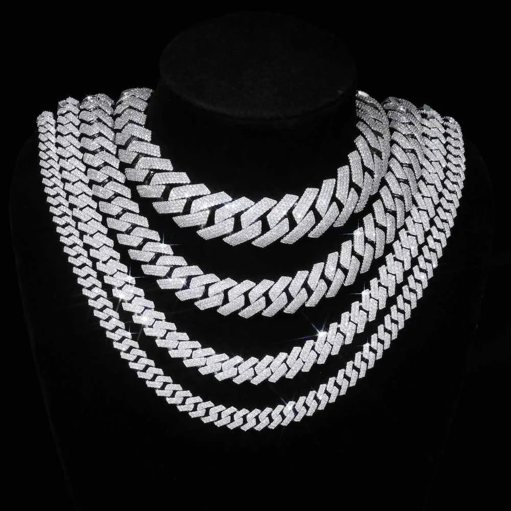 Hip Hop Jewelry 8/10/14/15/16/20/25mm Iced Out Cuban Link Chain Prong Diamond Cubic Zirconia Necklace Various Size Men Women
