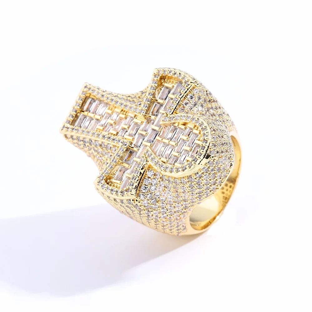 Hip Hop Jewelry Fashion Style Cross Cuban Ring for Men Bling Iced Out Round&T-shaped Diamond Cross Ring Party Gift