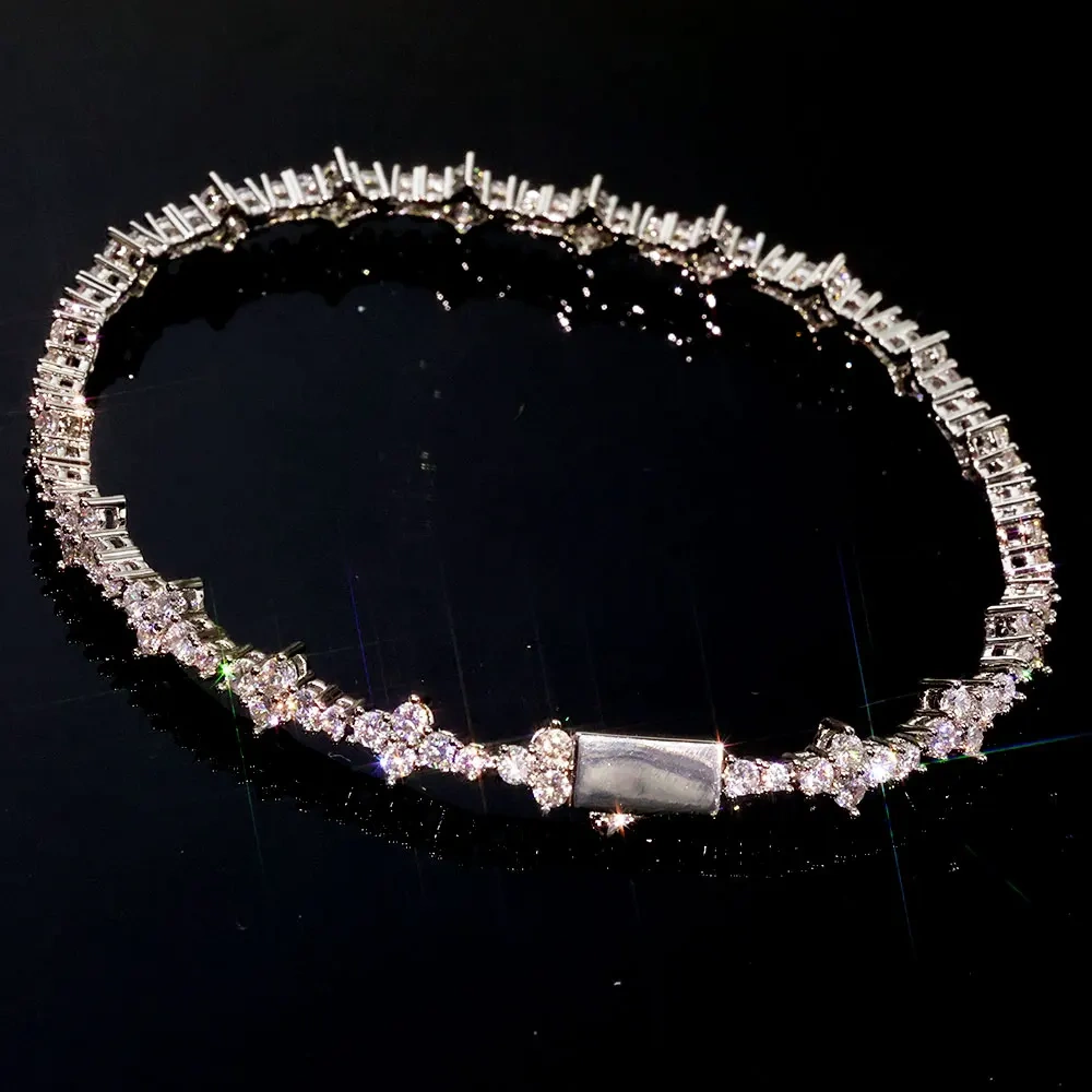 Light Luxury Hip Hop Cubic Zirconia Cross Tennis Bracelet for Man Women High Quality Sun Star Tennis Bracelets  Jewelry