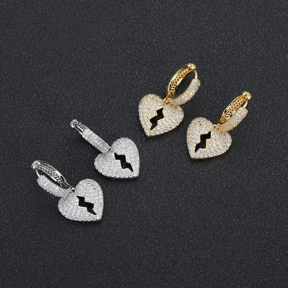 Rapper Rock Fashion Broken Heart Dainty Hip Hop Cubic Zirconia Mini Hoop Earrings For Women 2023 Trending Y2k Accessories
