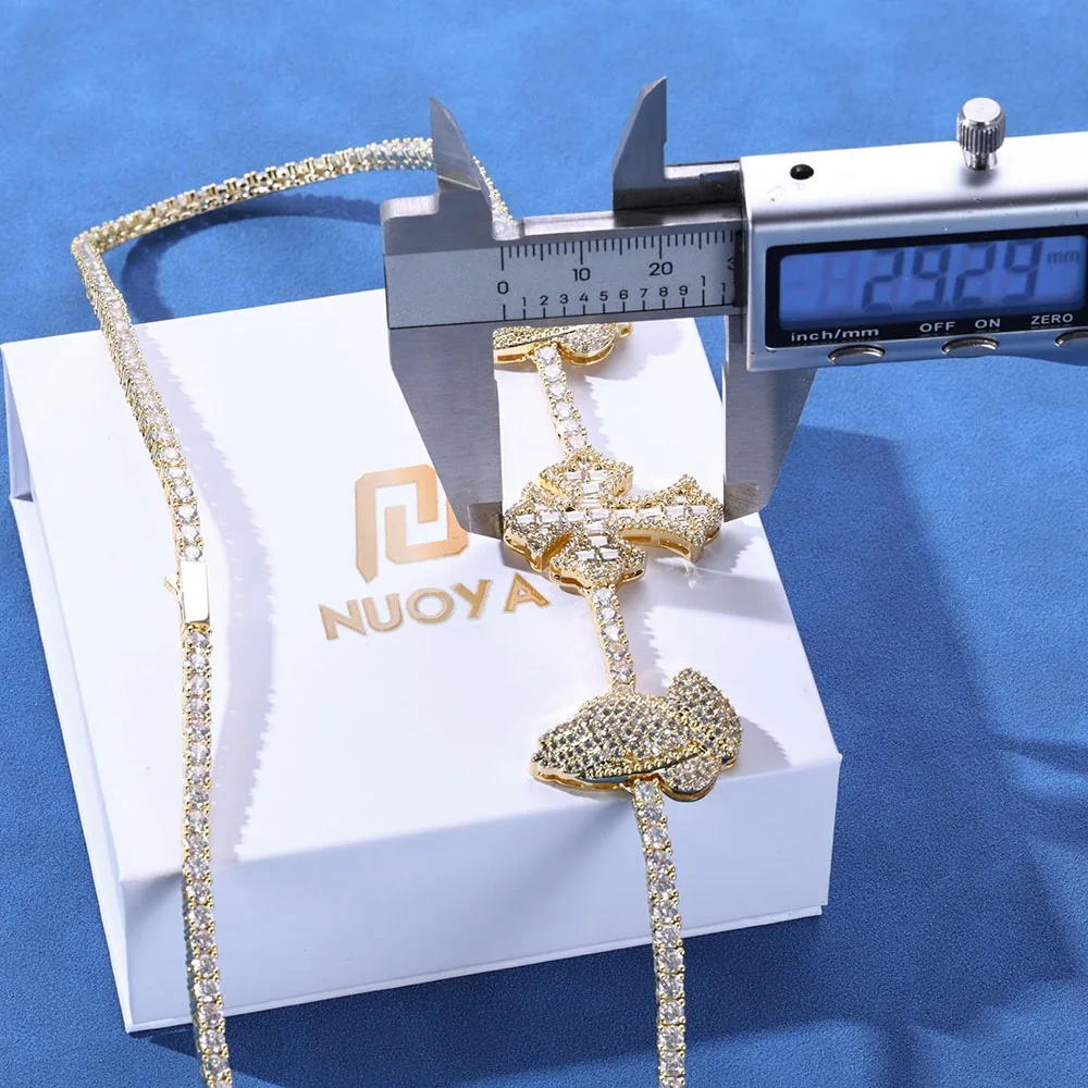 GRA Certified Custom Cross Necklace Silver 925 VVS Moissanite Hip-hop Ice Out Tennis Chain Necklace Women's Jewelry