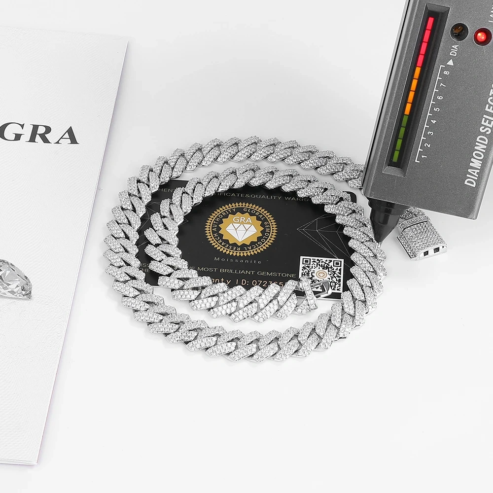 Hip Hop 14mm 2 Rows Diamond Cuban Necklace With Micro Moissanite S925 Sterling Silver Men's Cuban Link Chain VVS Jewelry