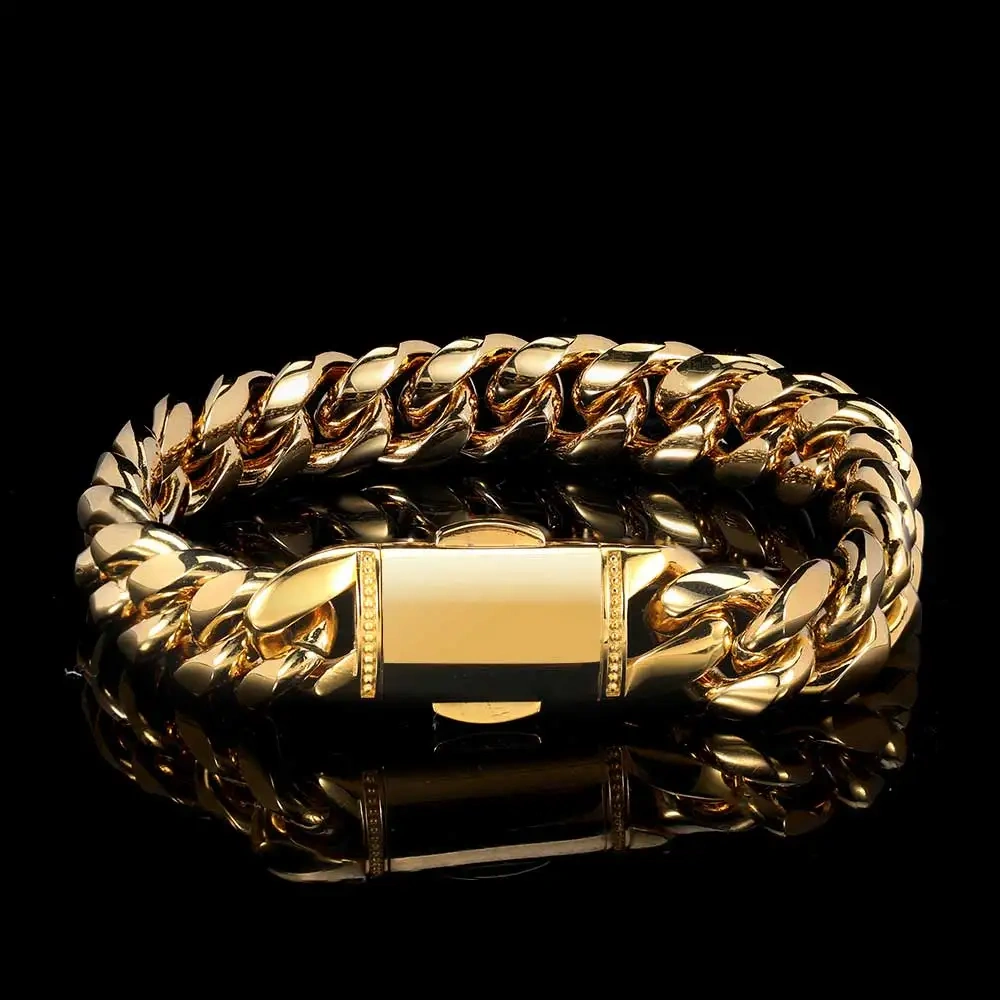12mm Hip Hop Plated Fashion Stainless Steel  Luxury Cuban Jewelry Bracelets For Men Bling Clasp Pvd Waterproof Jewelry
