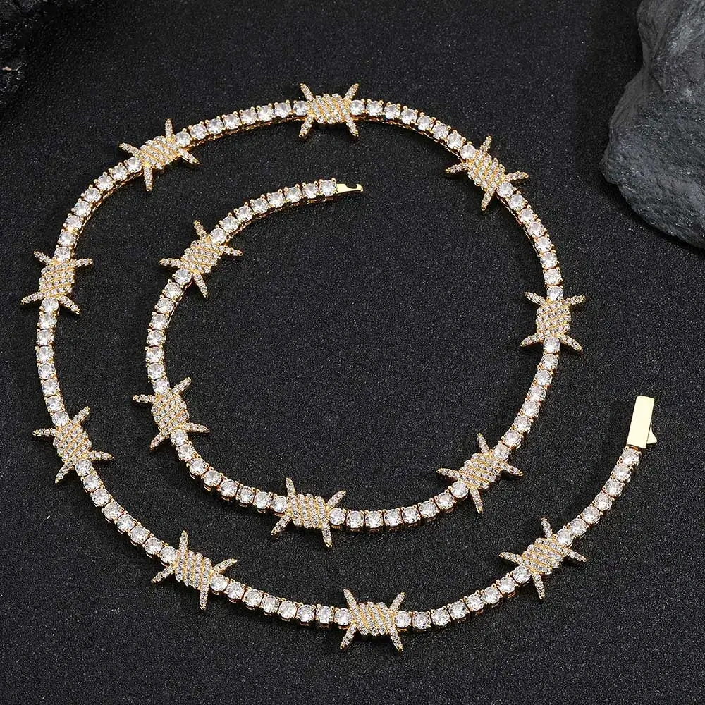 Hip Hop Spring Buckle Thorn Tennis Chain Jewelry High Quality Iced Out Zircon Tennis Chain Necklace For Girl Drop Shipping