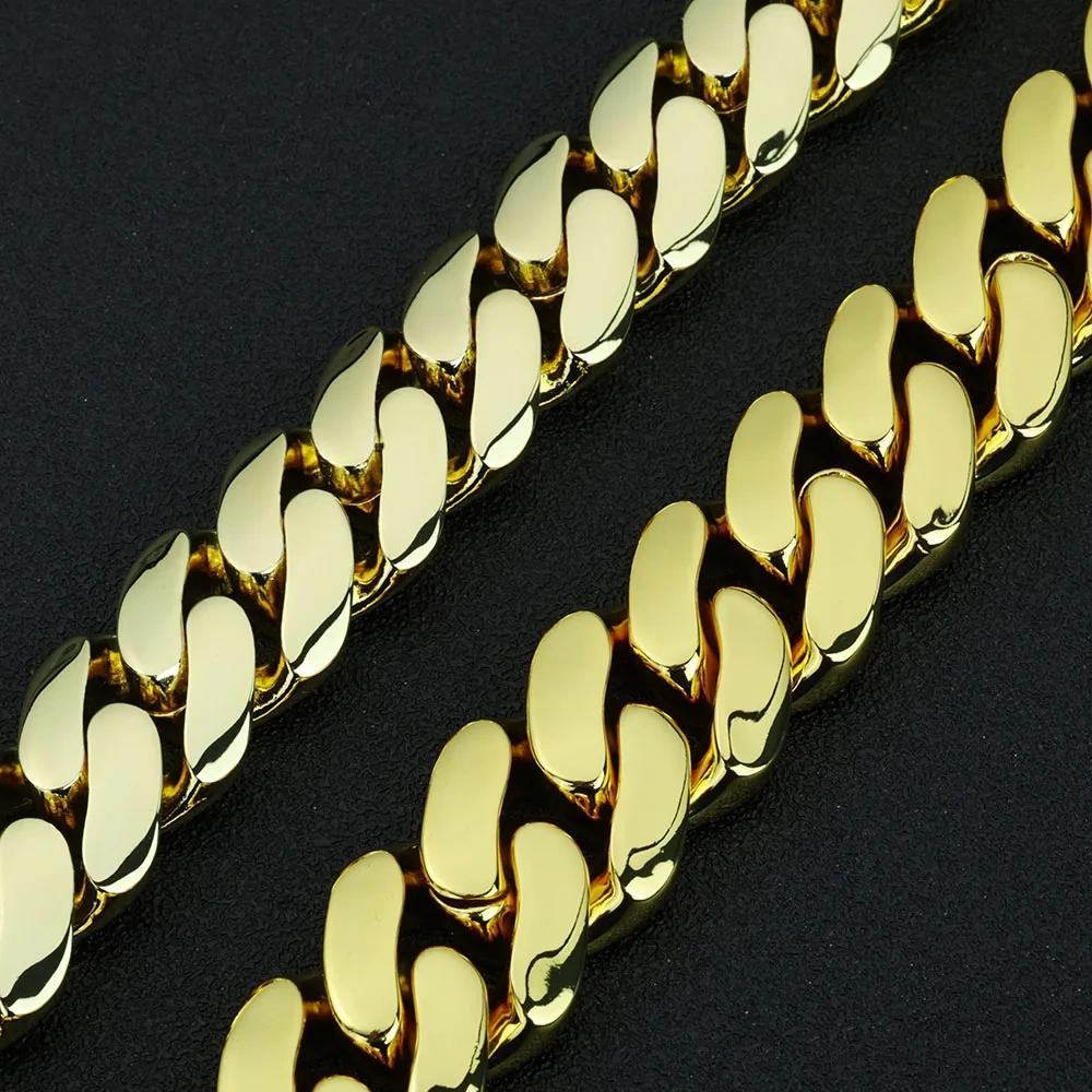 10/12/22MM Width Brass Cuban Chain Necklace for Men Custom 14k 18k Gold Plated Cuban Chains Hip Hop Rapper Jewelry