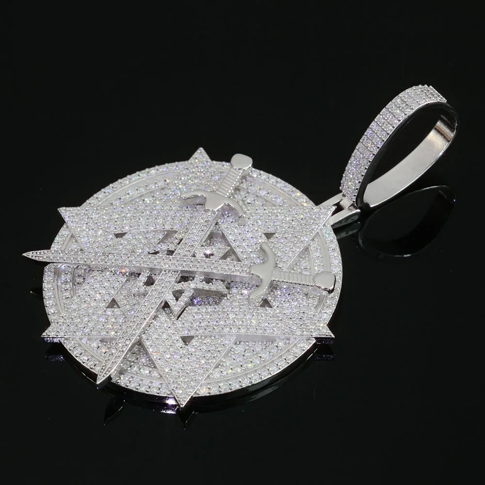 ESKEEM 925 Silver Iced Out VVS Moissanite Pendant Hexagonal Star Double Sword Design Hip Hop Bling Diamond Jewelry Gift