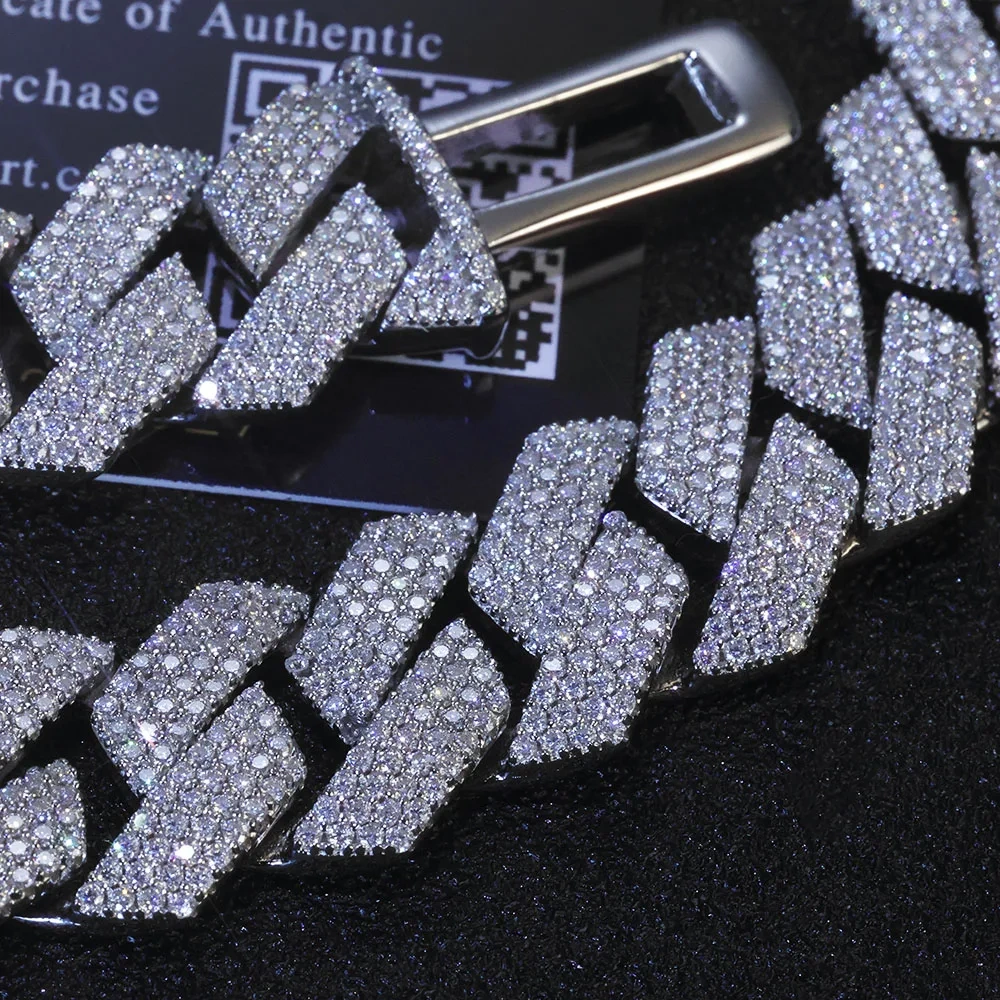 925 Sterling Silver Moissanite 15MM 4 Rows Chain with GRA Certified Jewelry Round Cut VVS Diamond Cuban Necklace Men Women