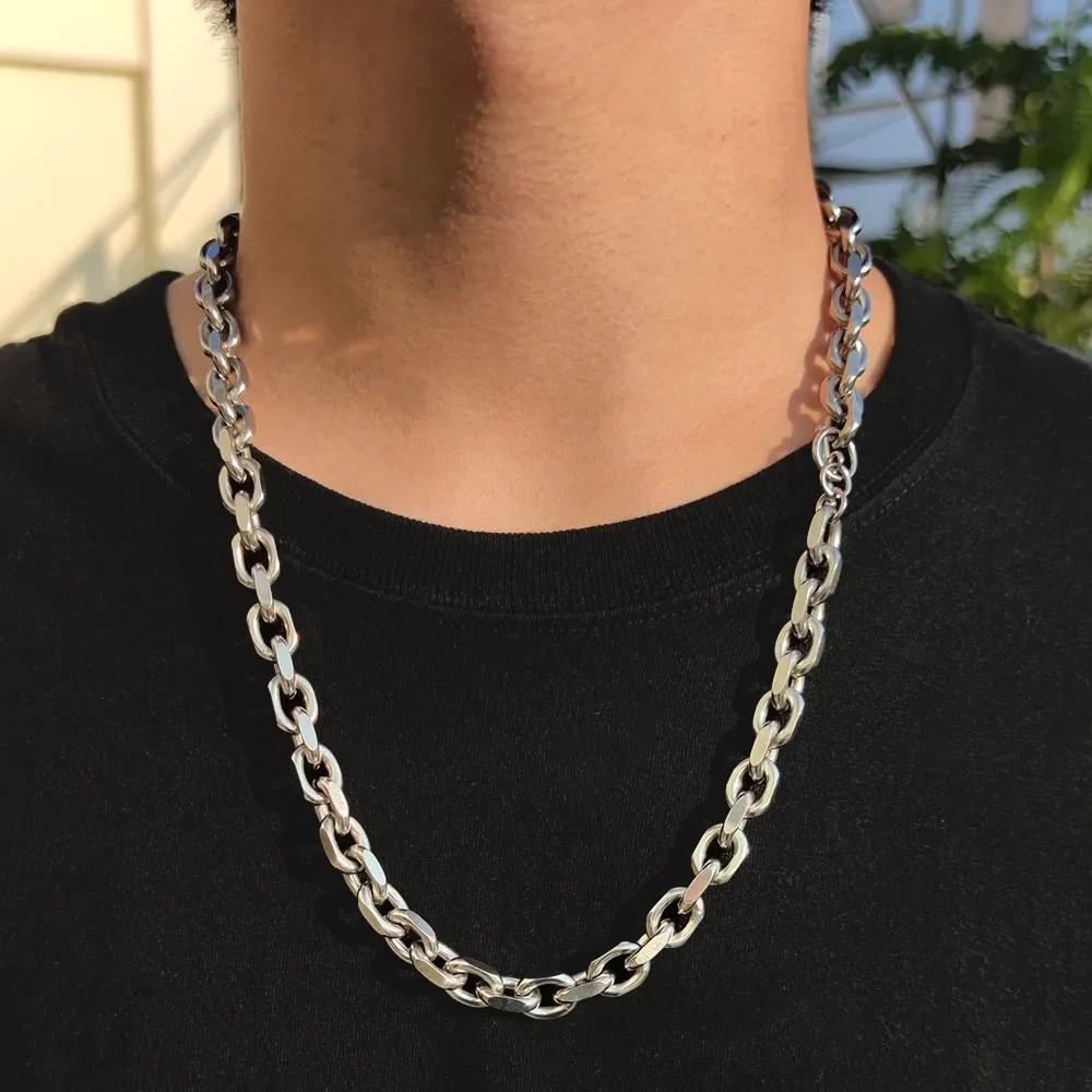 ESKEEM Fashion 9mm Stainless Steel One word buckle Necklace For Men Cuban Link Chain Hip Hop Jewelry Party Gift Drop Shipping