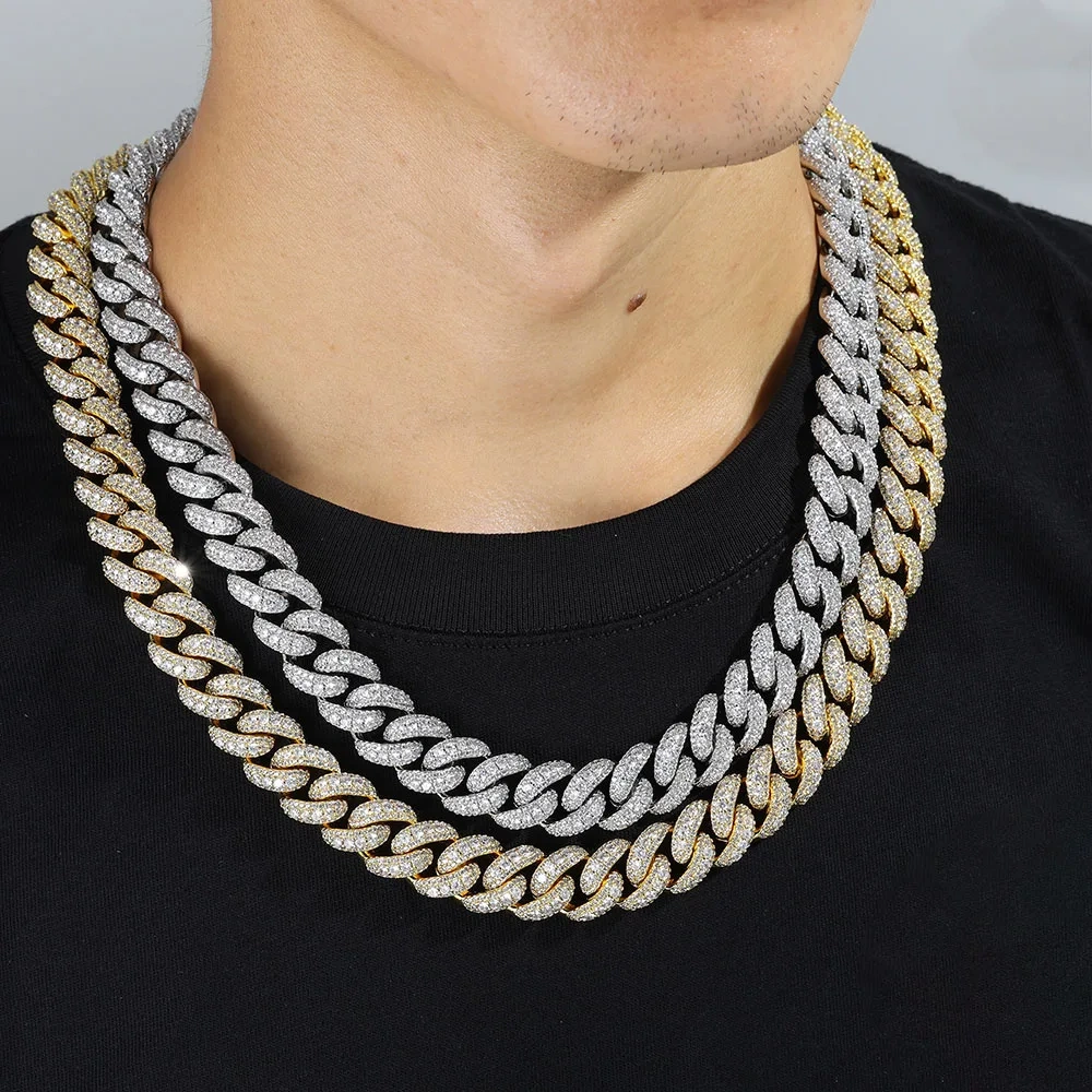 Hip Hop Jewelry for Men 15mm Iced out Diamond Cuban Chain Necklace White Gold Plated Miami Cuban Link Chain