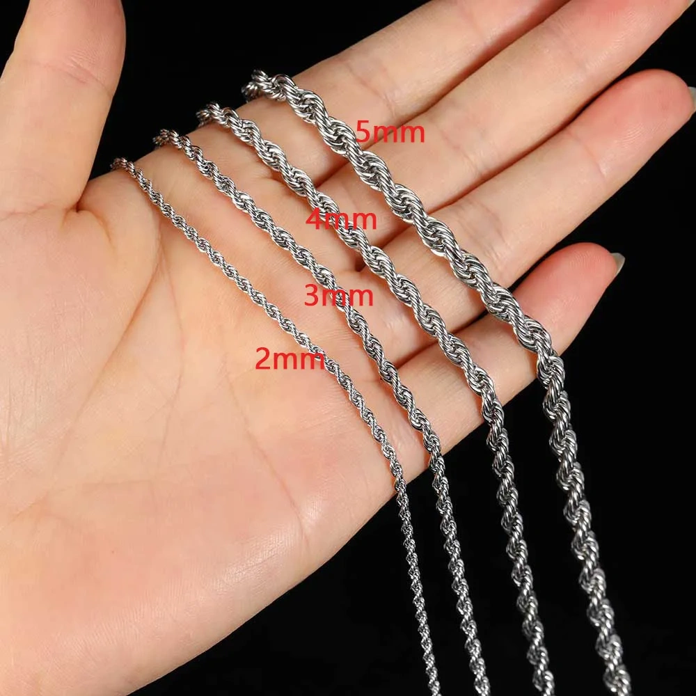2mm 3mm 4mm 5mm Stainless Steel Vermeil Plated Rope Chain Necklace Bulk Twisted Rope Chain For Women