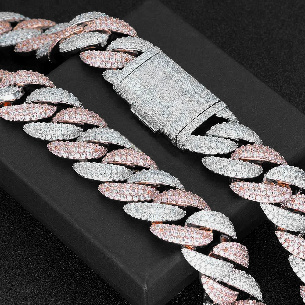 Luxury Hip Hop Rose Gold Iced Out CZ Diamond Necklace Big Size 22MM 3 Rows Custom Cuban Link Chain Necklace Jewelry