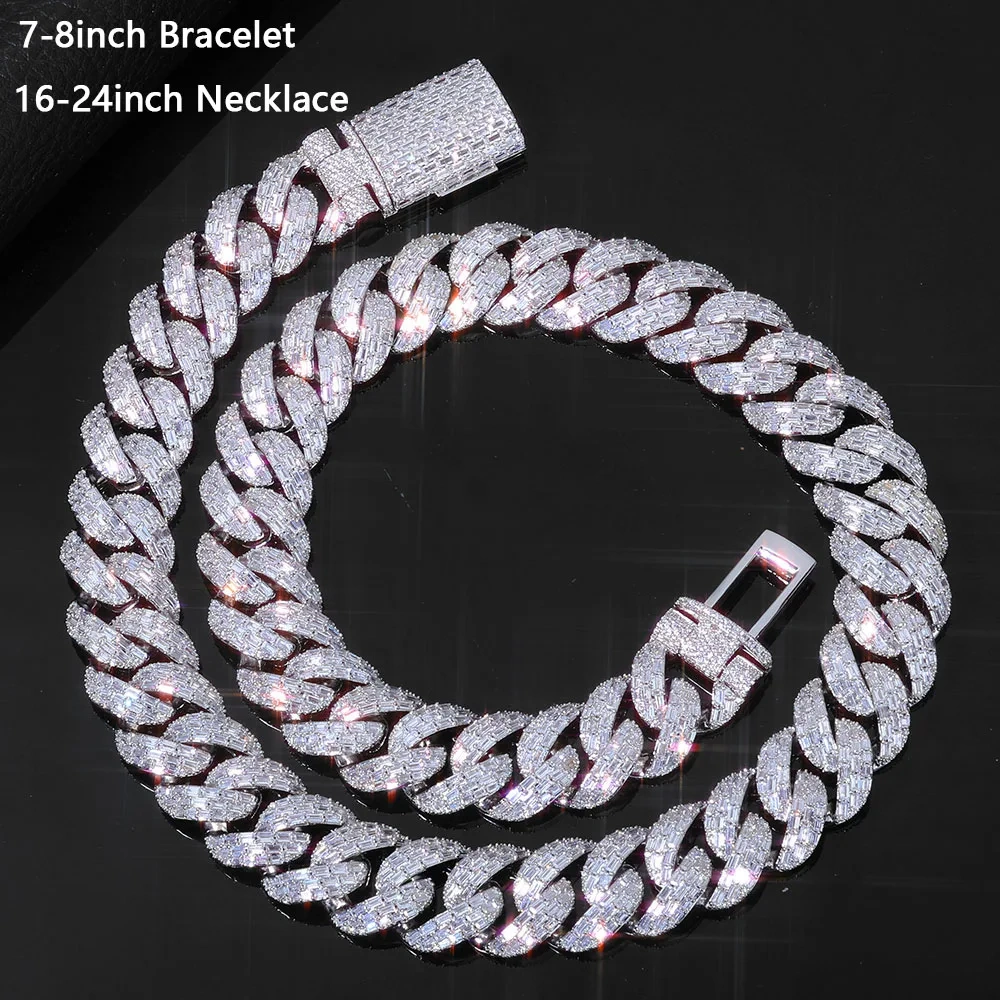 ESKEEM 20MM 3Rows Baguettes Diamond Miami Cuban Chain For Men Women Iced Out CZ Cuban Link Necklace Hip Hop Jewelry ﻿