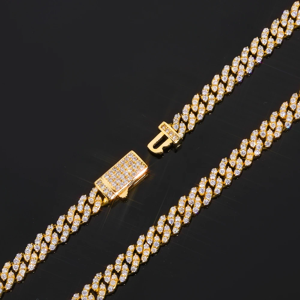 ESKEEM Women 6mm Shiny Miami Cuban Chain 18K Gold Plated Full Pave CZ Iced Out Link Necklace Hip Hop Fine Jewelry