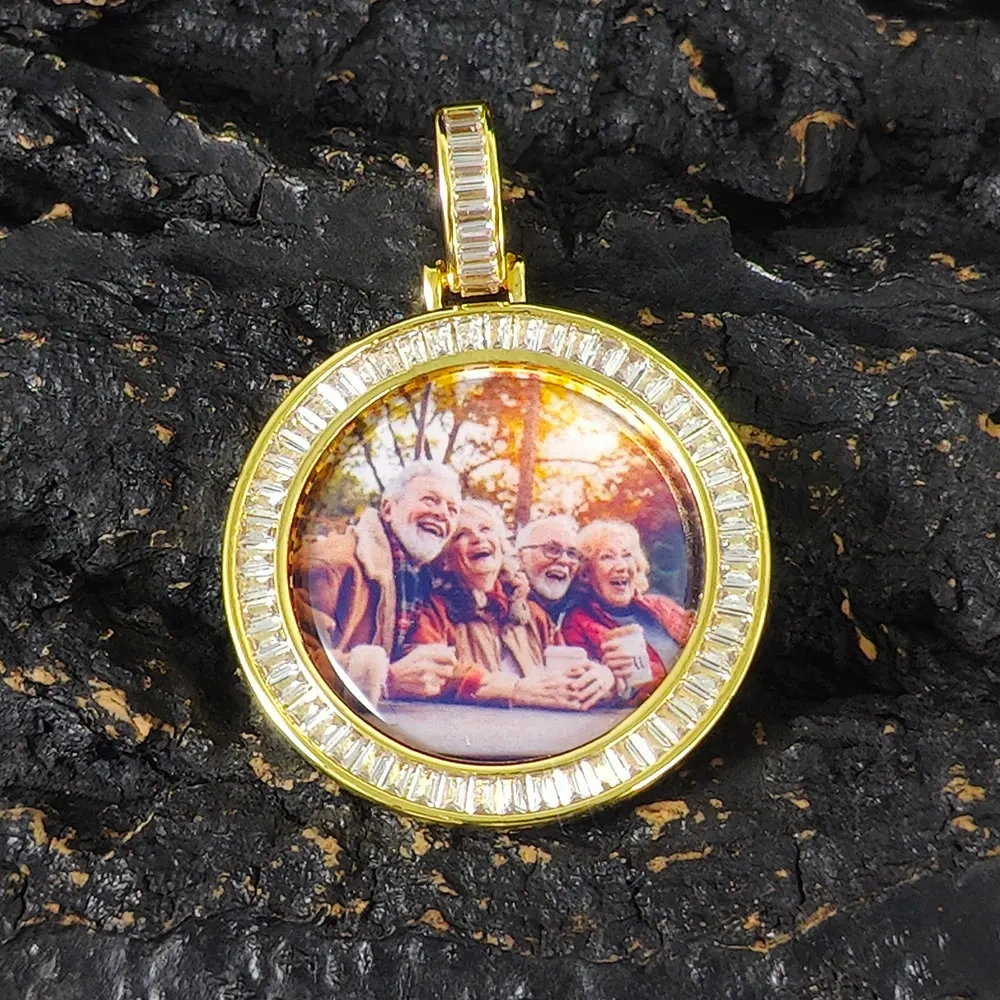40MM Custom Photo Necklace Personalized Medallion Memory Picture Pendant T T-Shaped Zircon Hip Hop Jewelry Drop Shipping