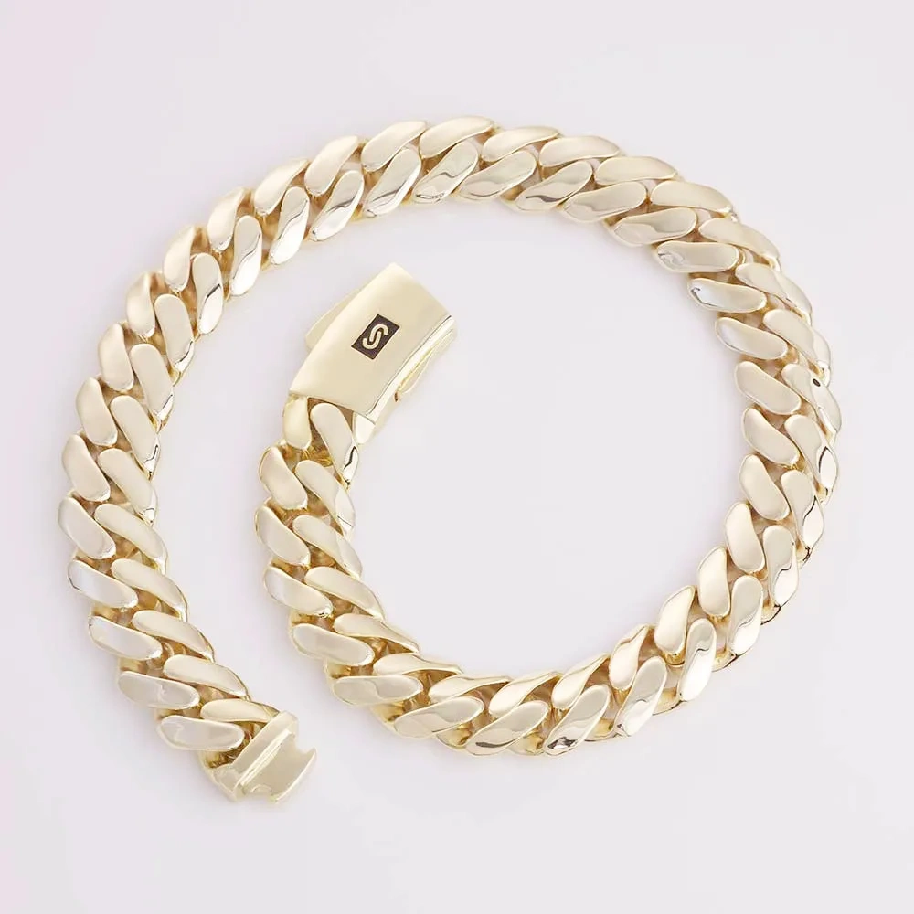Hip Hop Jewelry 20mm 14K Gold Plated Monaco Chain Classic Pave Lock Choker Heavy Miami Cuban Link Chain Men's Necklace