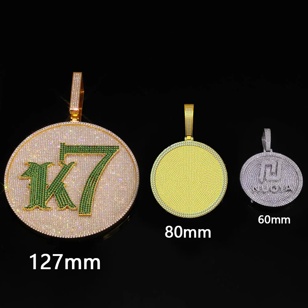 ESKEEM Custom 60/80/127MM Width Circle Letter Pendant Iced Out Cubic Zirconia Copper Round Name Number Logo Pendant Necklace