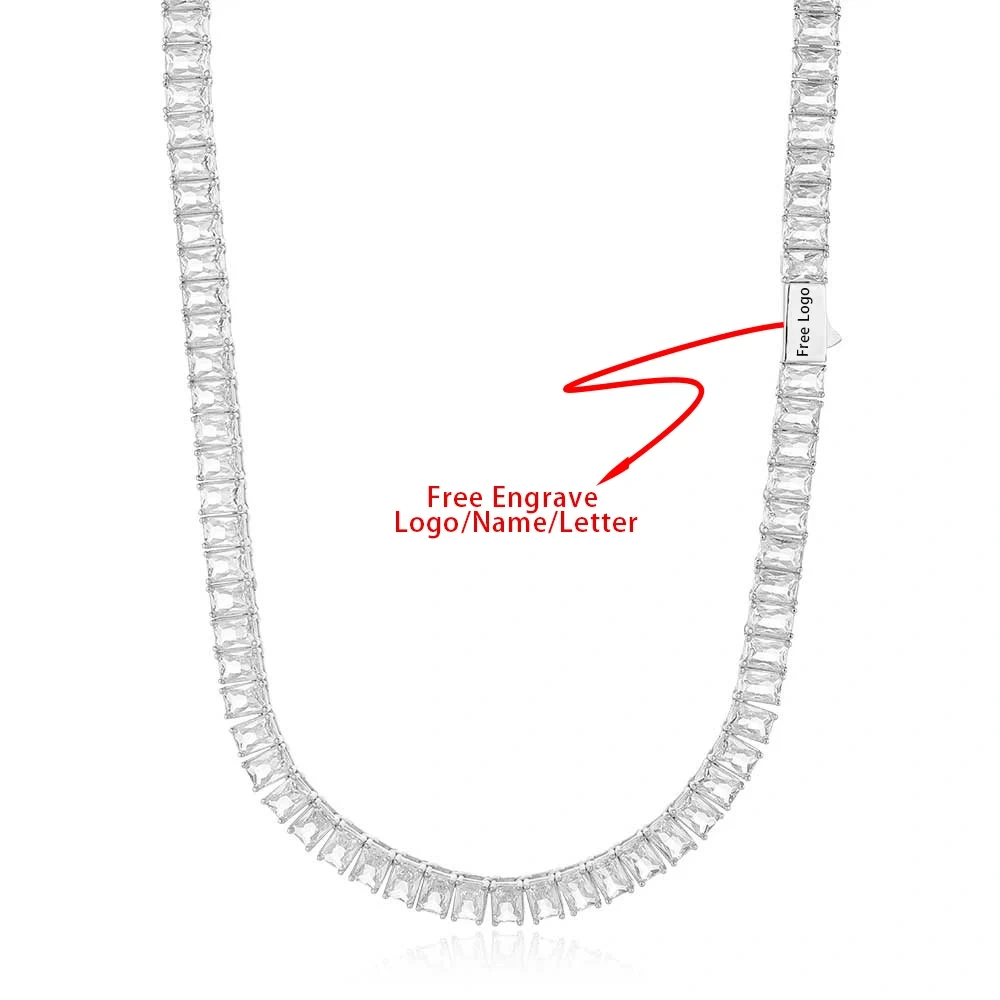 Hip Hop 6mm Iced Out Tennis Chain Necklace New Brass CZ Bling Rectangular Zircon Tennis Necklace Men Women's Drop Shipping