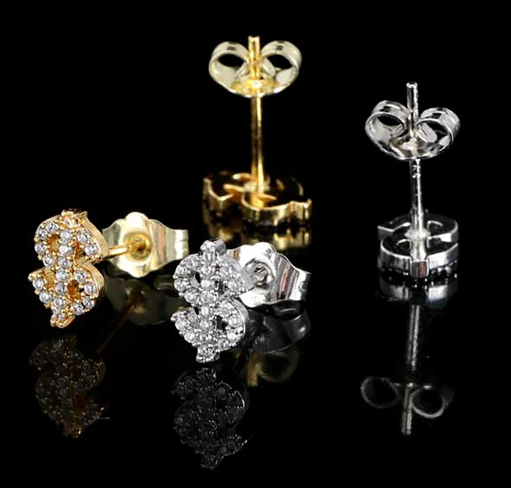 2024 Hip Hop Jewelry Iced Out 3A Zircon Dollar Sign High Quality Stud Modern Earrings Set For Women Drop Shipping
