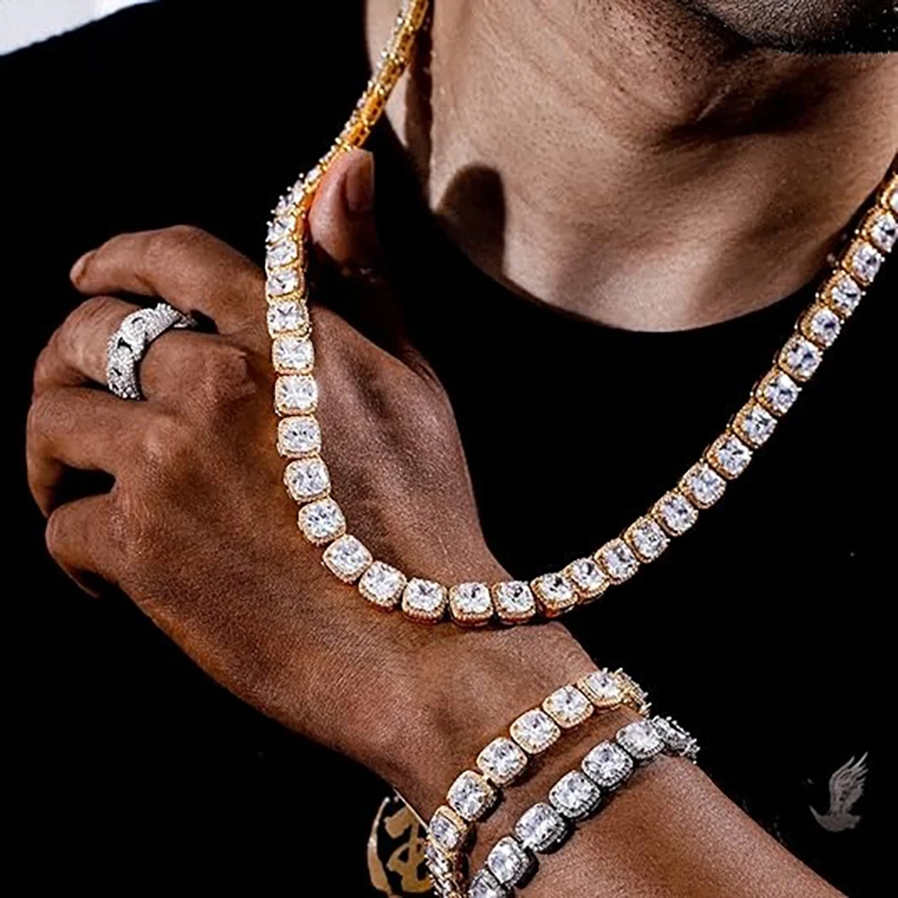 ESKEEM Cluster Tennis Chain for Men Necklace Hip Hop Cubic Zirconia Rock Square Iced Out Jewelry 7inch To 24inch