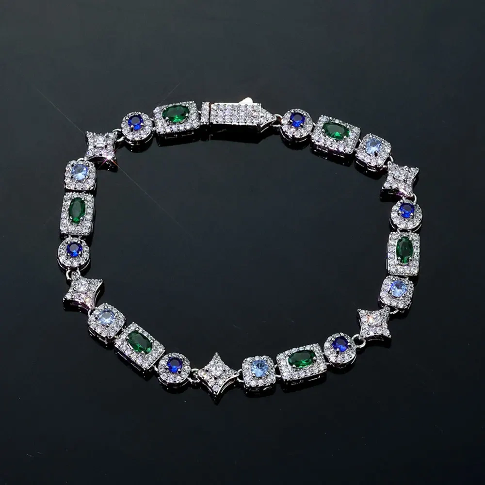 ESKEEM High Quality 6mm Iced Out Diamond Star Bracelet Colorful Geometric Zircon Brass Chain Hip Hop Fine Jewelry Gift
