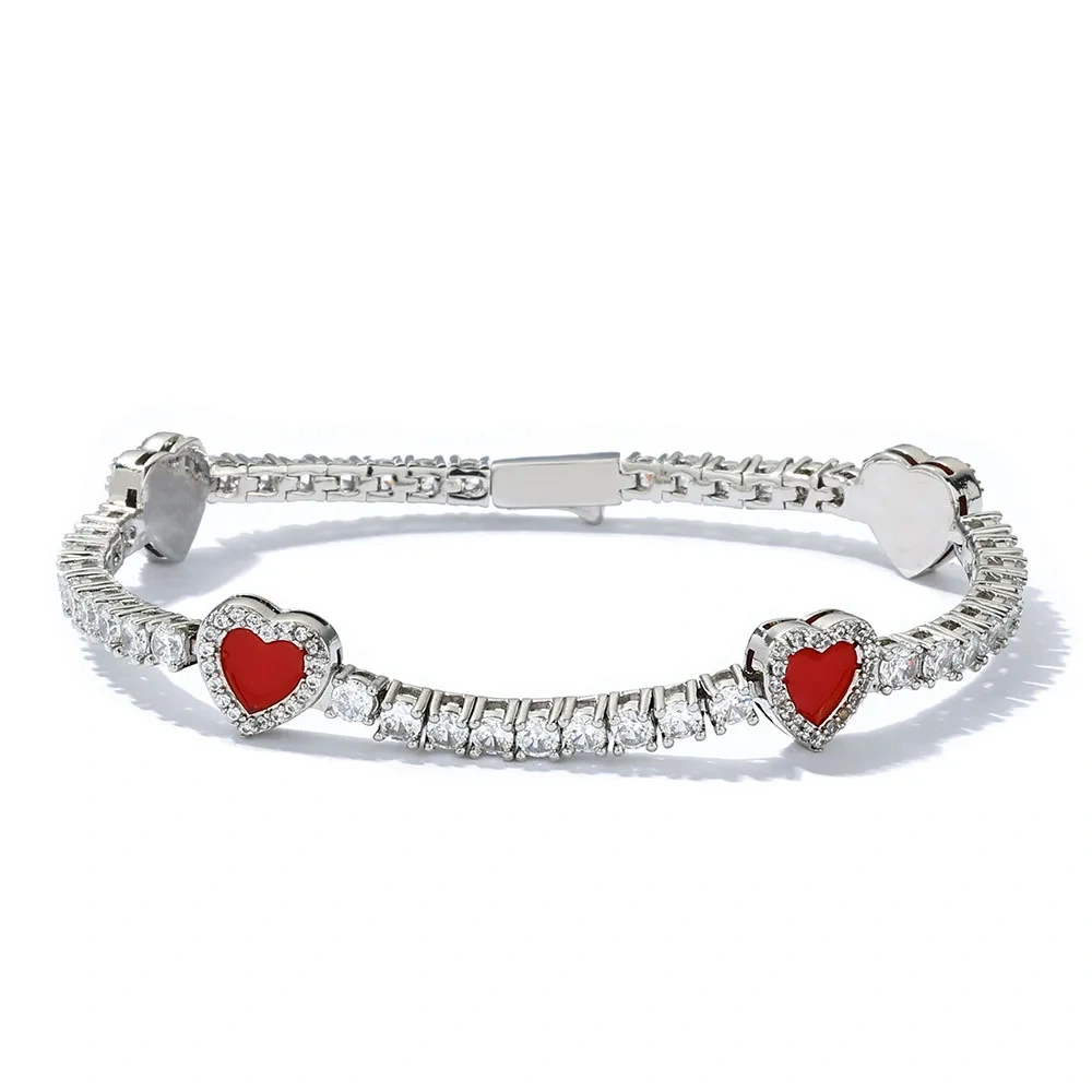 New Design Red/Green Heart Tennis Necklace Bracelet Jewelry Set Jewelry for Woman Classical Necklace Fine Jewelry 5A Zircon