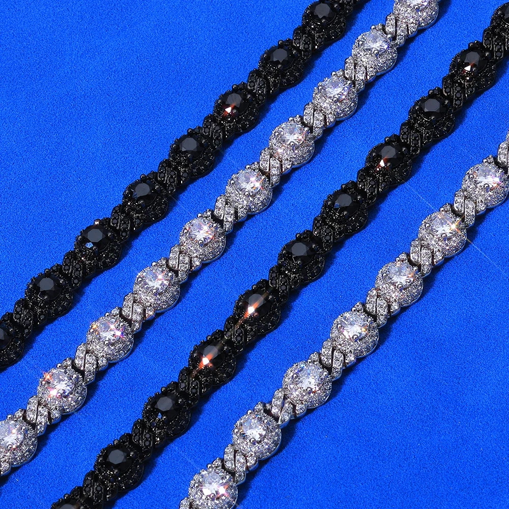 ESKEEM 7.5mm Full Iced Out Black Diamond Chain Necklace Hip Hop Jewelry Black Plating with Black CZ Women Choker Gift